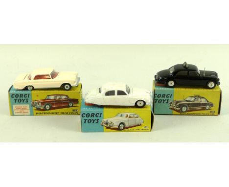 Three mid 20th century Corgi toys, including a Jaguar 2.4 litre saloon, model no.208, a Mercedes-Benz 220 SE Coupe, model no.