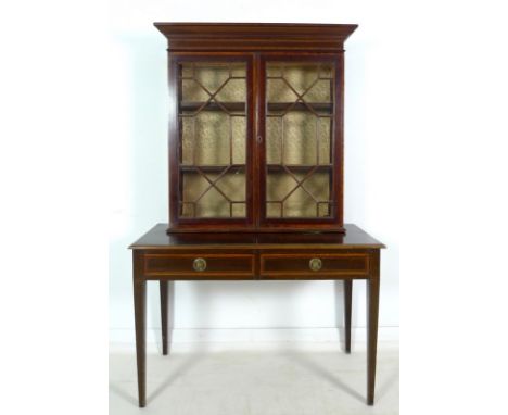 A Maple & Co, London, mahogany side table, early 20th century, inlaid and crossbanded, with two frieze drawers, drawer stampe