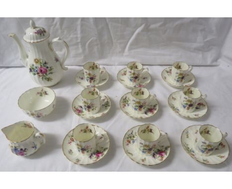 Royal Worcester Roanoke nine setting fluted coffee service with coffee pot, sugar bowl and milk jug, black factory backstamps