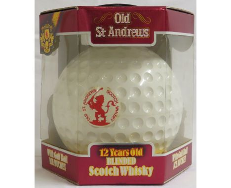 Boxed presentation pack comprising bottle of Old St Andrews 12 years old blended Scotch Whisky, 750ml, and golf ball ice buck