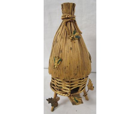 A French gilt necessaire modelled as a beehive, hinged top, containing three tools, height 12.5cm