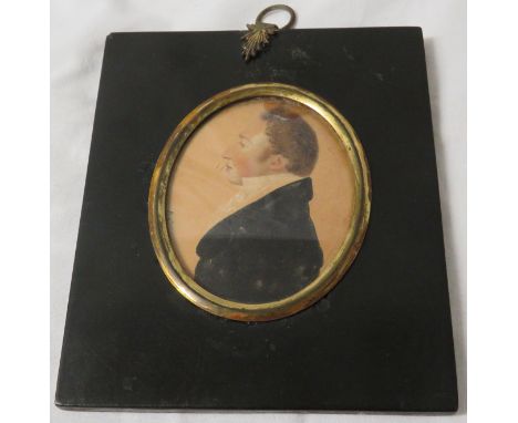 Regency painted miniature oval portrait of gentleman on paper, signed to left side perhaps R. Cosway, (7.5cm x 6.0cm), glazed