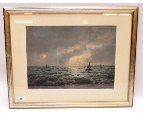 WATERCOLOUR MOONLIGHT SCENE SEASCAPE OFF FOLKESTONE BEARING SIGNATURE W.S. GOODWIN, CIRCA 1890, 24 X CM 