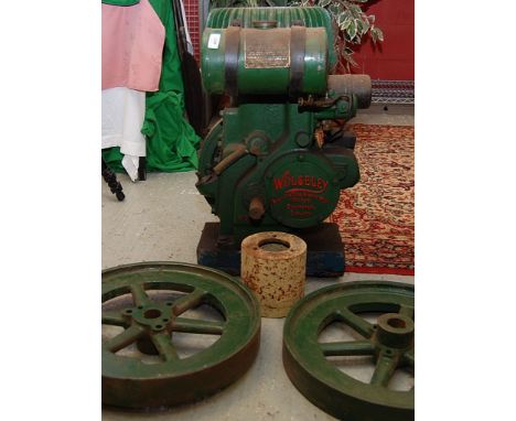 WOLSELEY STATIONARY ENGINE WD1/11 LABELLED SHEEP SHEARING MACHINE CO LTD AND TWO SPARE FLYWHEELS 