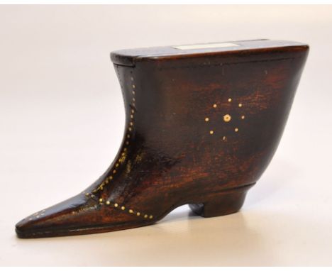 GEORGIAN  LARGE SHOE SNUFF BOX WITH BOX WITH BRASS PIN WORK 