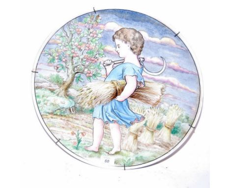 VINTAGE CHARGER DECORATED WITH A YOUNG GIRL ON CORNFIELD 42CM (AF) 