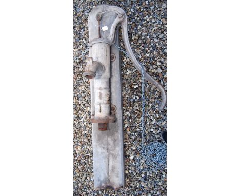 ANTIQUE CAST GARDEN WATER PUMP MOUNTED ON OAK PANEL 