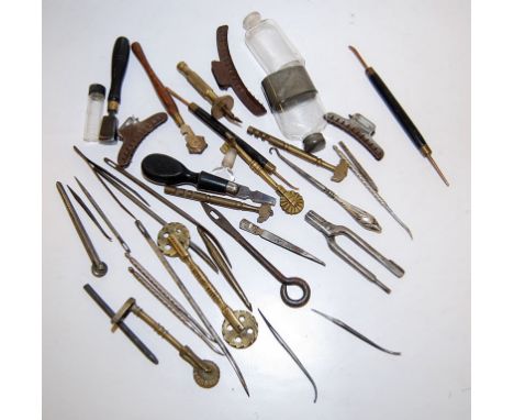 A COLLECTION OF DOMESTIC TOOLS, SEWING,LEATHER CRAFT AND MANICURE ETC. APPROX 30 ITEMS  