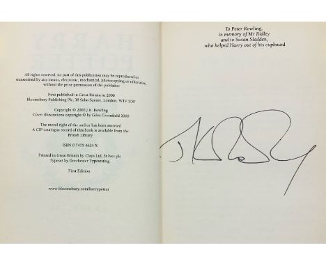 Rowling, J. K. Harry Potter and the Goblet of Fire, first edition, hardback, London: Bloomsbury, 2000. Signed by the author i