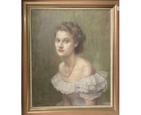 Anthony Devas (British, 1911-1958). Portrait of a young woman with a pearl necklace, signed l.l., oil on canvas, 60cm by 49cm