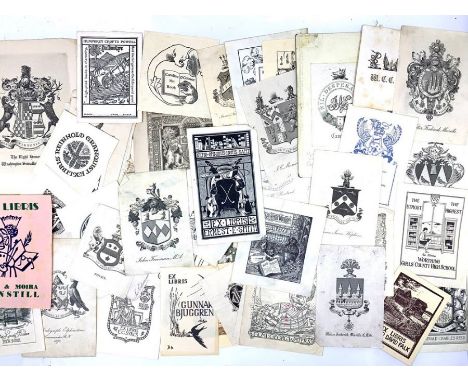 Collection of 19th- &amp; 20th-century bookplates, approx. 130, a few earlier examples, including armorial designs for Genera