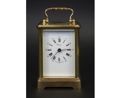 ASPREY 7 JEWEL CARRIAGE CLOCK, 20th century brass, white dial with Roman numerals, engraved to back 14cm H x 62cm x 7cm D (wi