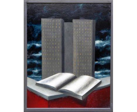 DAVID HOSIE 'Tower Block', oil on board, 65.5cm x 56cm, signed, bears R A B label verso, framed. (Subject to ARR - see Buyers