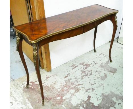 CONSOLE TABLE, 123cm x 42cm x 84cm H Louis XV style mahogany, bears coat of arms plaque in drawer 'Althorp', two frieze drawe