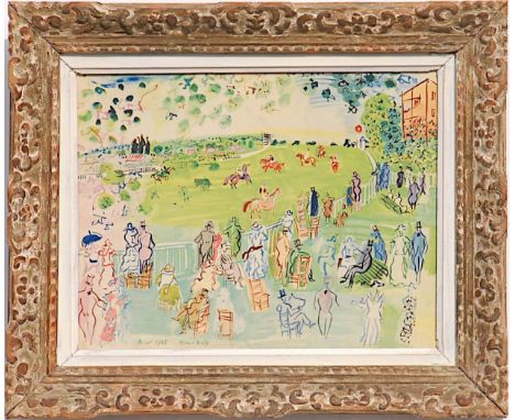 RAOUL DUFY 'Preparing for the Start', lithograph, signed and dated in the plate, 26 x 34cms, framed and glazed in Montparnass