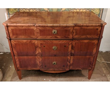 COMMODE, 108cm x 53cm x 92cm, late 18th century German walnut, cherrywood, ash, ebonised, parquetry and crossbanded of three 