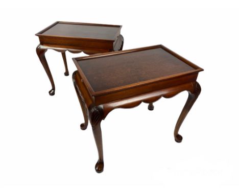 SILVER TABLES, a pair, George III design, mahogany and burr yew, 66cm H x 74cm x 48cm. 