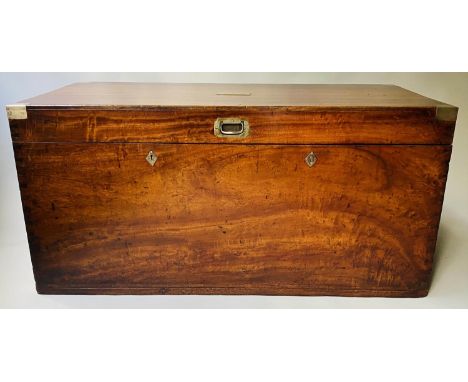 CAMPHORWOOD TRUNK, 112cm W x58cm D x 54cm H, 19th century camphorwood and brass bound, with rising lid and carrying handles. 