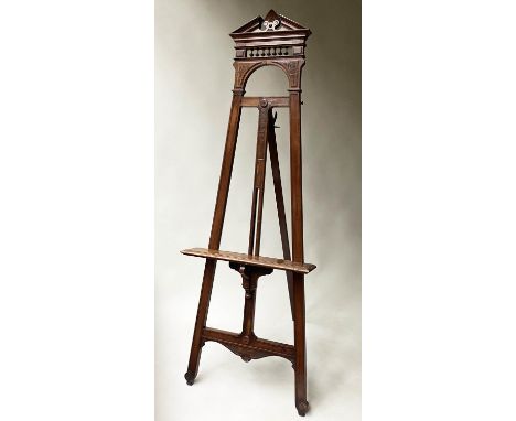 ARTIST'S EASEL, 19th century French, carved aesthetic walnut, with adjustable ledge and stand. 176cm H x 62cm W. 