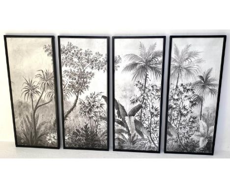 TROPICAL QUADRIPTYCH PRINT, each 120cm X 50cm, in the style of Marriane North, framed (4) 
