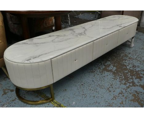 MEDIA CONSOLE, 200cm x 48cm x 44cm, contemporary design, upholstered finish, marble top. 
