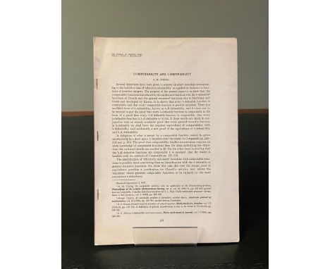 TURING, (Alan). Computability and λ-Definability, unsigned but the author's personal copy, given by Turing's mother to Norman
