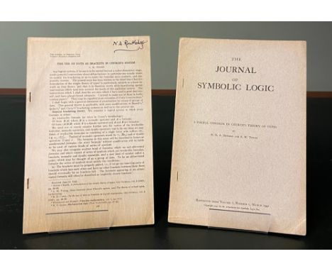 TURING, (Alan). The Journal of Symbolic Logic: A Formal Theorem in Church's Theory of Types, by M. H. A. Newman & A. M. Turin