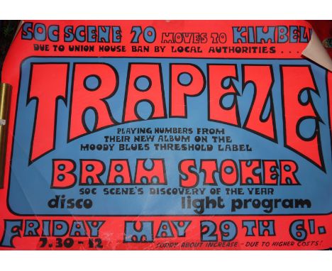Black Sabbath + Tea & Symphony:   screen-print concert poster, Portsmouth Polytechnic, c. 1970, 20" x 30"; and another:  Trap
