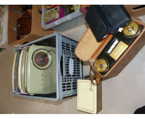 A 1950's/60's Murphy transistor radio in leather effect carrying case; a similar Marconiphone transistor radio; 2 Casio calcu