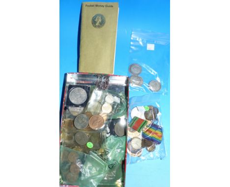 Two WWI medals:  3699 Pte F Gillespie HLI; 44032 Pte E Houghton, Liverpool R; other coins and medallions