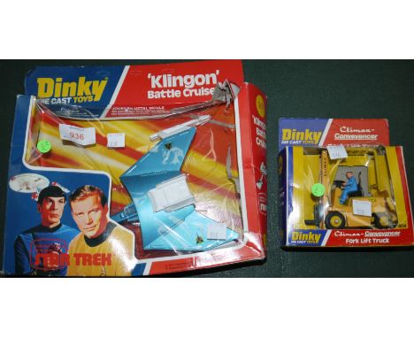Dinky diecast 'Klingon' Battle Cruiser, original box; and Climax Conveyancer Fork Lift Truck, 404, original box