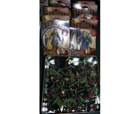 A selection of Lord of the Rings models, painted, including Elves, Uruk-hai, Riders of Rohan, etc.; a selection of 6 Hobbit f