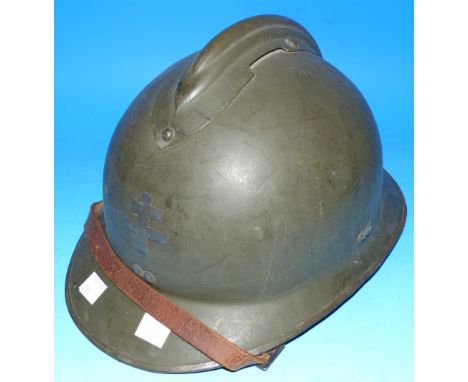 A WWII style helmet with French Resistance double cross