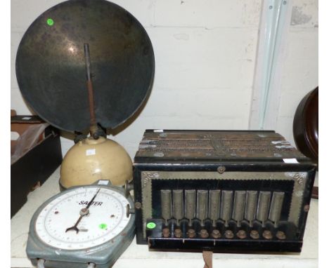 A melodeon; a Far Eastern sword; a Salter spring balance; a pressure paraffin heater (sold as a collector’s item only)