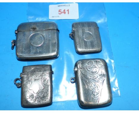 Two acanthus chased and 2 engine turned Vesta cases, various dates (dented)