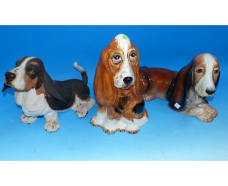 A large ceramic figure of a Bassett Hound, and 2 others