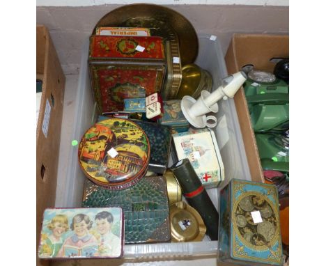 A selection of vintage tins; etc.
