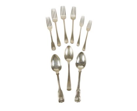 COLLECTION OF SILVER CUTLERY by Paul Storr including three Old English table forks, London 1812/1813, three dessert forks and