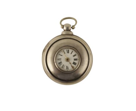 GENTLEMAN'S SILVER PAIR CASE POCKET WATCH the 4.2cm white enamel dial, with outer and inner Roman numerals, the fusee movemen