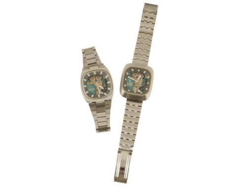 BULOVA 2 ACCUTRON GENTLEMAN'S STAINLESS STEEL WRIST WATCHES with tuning fork movements, space view dials on stainless steel b