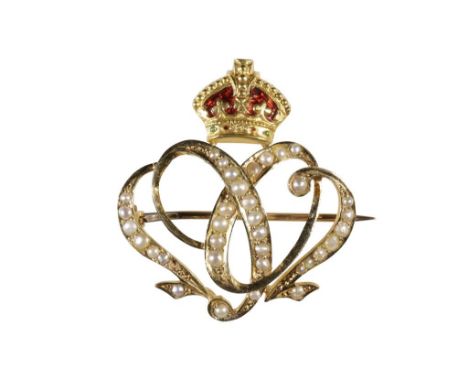 EDWARD VII CORONATION BROOCH in the Art Nouveau style, designed as the date "1902" in gold set with numerous seed pearls and 