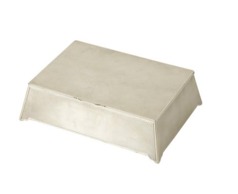 ART DECO TABLE CIGARETTE BOX by Thomas Ducrow & Sons, Birmingham, 1947, rectangular tapering form, engine turned decoration, 
