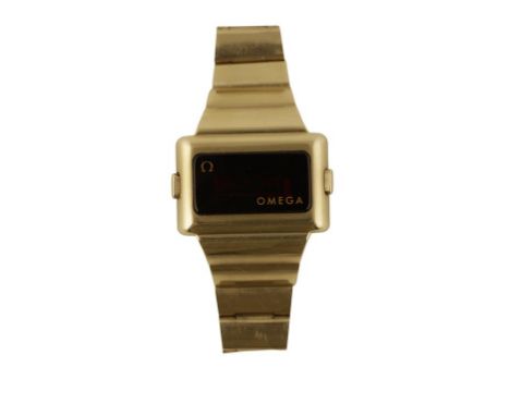 OMEGA TIME COMPUTER 2 DIGITAL GOLD-CAPPED STAINLESS STEEL GENTLEMAN'S QUARTZ WRIST WATCH with red LED display for time, date 