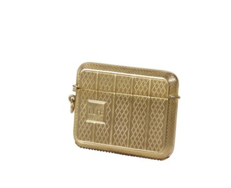 AN ART DECO 9CT YELLOW GOLD VESTA CASE by John Henry Wynn, Birmingham, 1926, rectangular form, hinged top, engine turned deco