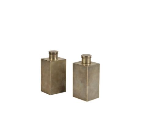PAIR OF FRENCH SILVER COLOGNE CANISTERS by G. Keller, Paris, circa 1900, of rectangular form with screw-off lids and engine-t