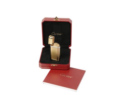 CARTIER "THREE RINGS" GOLD PLATED LIGHTER, circa 2011, pink golden finish, registration no. 344151, complete with original pr