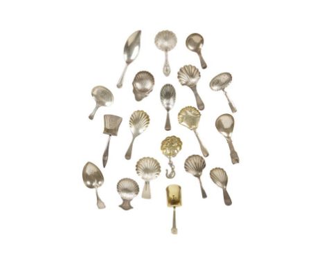GEORGE III SILVER CADDY SPOON by Joseph Taylor, Birmingham, 1820, fluted border, the bowl decorated with leaves in relief; a 