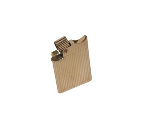 ASPREY & CO 9CT ROSE GOLD "WAFER" LIGHTER, registration no. 856727, rectangular form, ribbed decoration, 5.5cm high (c.47g)