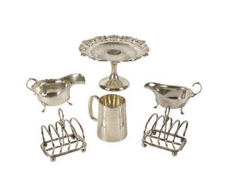 EDWARDIAN SILVER TAZZA, by Walker and Hall, Sheffield, 1903, shell and scroll border, engraved leaf and floral decoration, on