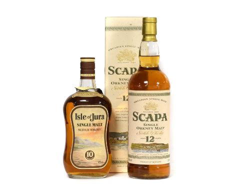 Scapa 12 Year Old Single Orkney Malt Scotch Whisky, 40% vol 1 litre, in original cardboard sleeve (one bottle), Isle Of Jura 